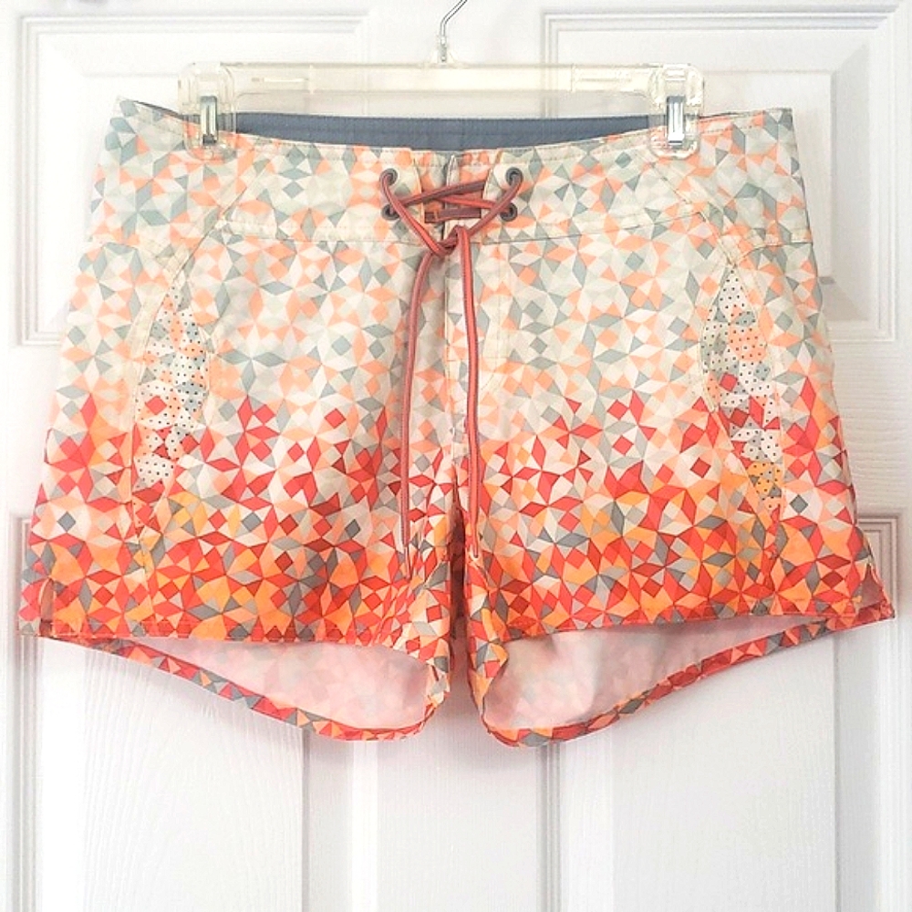 Columbia Multicolor Geometric Swim Shorts - Coral, Orange, Blue
